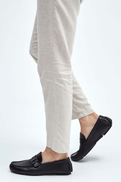 ROSSI Erkek Hakiki Deri Siyah Loafer Ayakkabı - Görsel 2