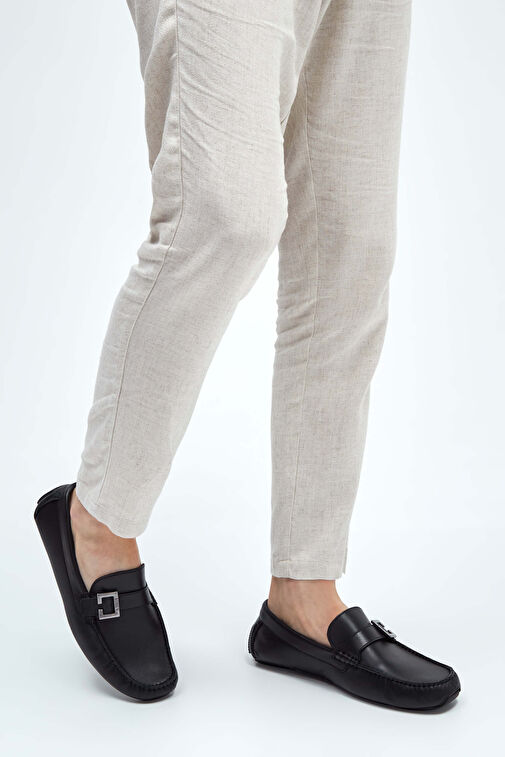 ROSSI Erkek Hakiki Deri Siyah Loafer Ayakkabı - Görsel 3