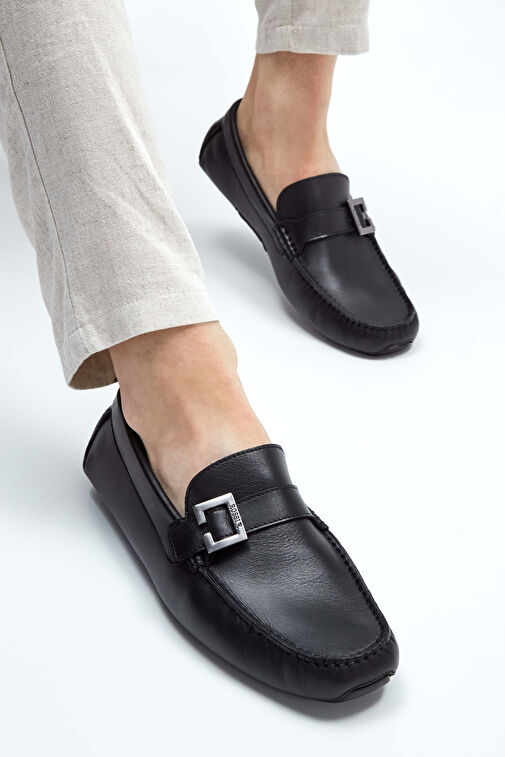 ROSSI Erkek Hakiki Deri Siyah Loafer Ayakkabı - Görsel 5