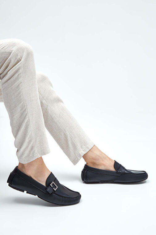ROSSI Erkek Hakiki Deri Lacivert Loafer Ayakkabı - Görsel 4