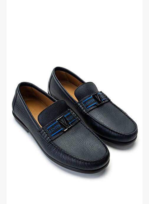 VALENTINO Erkek Hakiki Deri Mavi Loafer Ayakkabı - Görsel 3