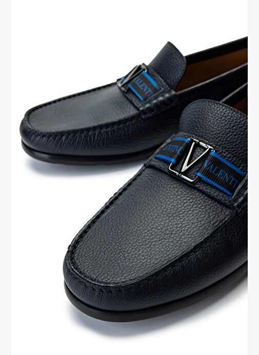 VALENTINO Erkek Hakiki Deri Mavi Loafer Ayakkabı - Görsel 5