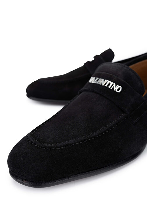 VALENTINO Erkek Hakiki Deri Siyah Süet Loafer Ayakkabı - Görsel 4