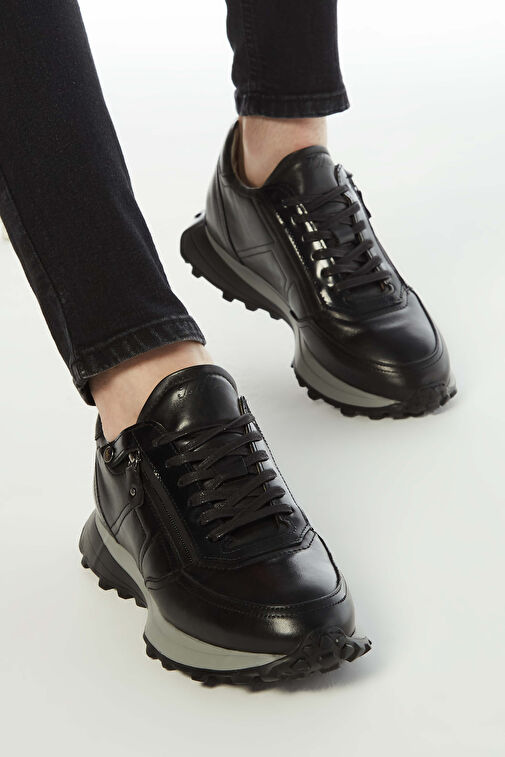 Tamer Tanca Erkek Hakiki Deri Siyah Sneakers & Spor Ayakkabı - Görsel 4