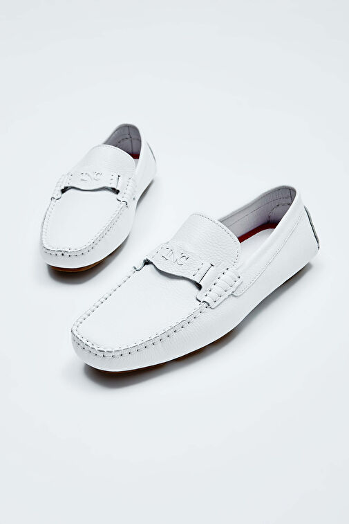 Tamer Tanca Erkek Hakiki Deri Beyaz Loafer Ayakkabı - Görsel 4