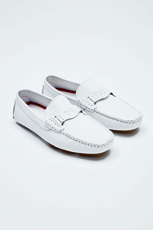 Tamer Tanca Erkek Hakiki Deri Beyaz Loafer Ayakkabı - Görsel 5