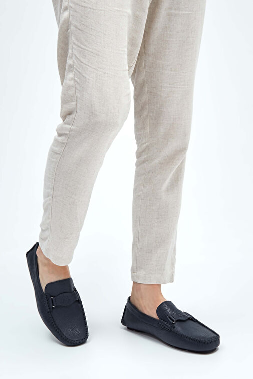 Tamer Tanca Erkek Hakiki Deri Lacivert Loafer Ayakkabı - Görsel 3