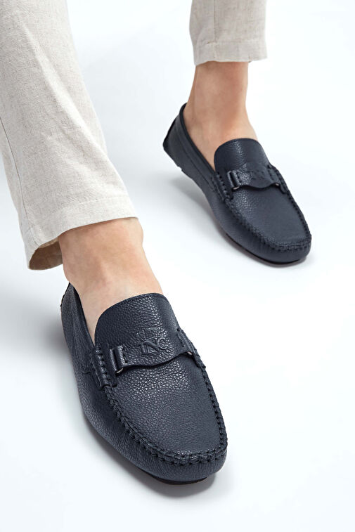 Tamer Tanca Erkek Hakiki Deri Lacivert Loafer Ayakkabı - Görsel 4