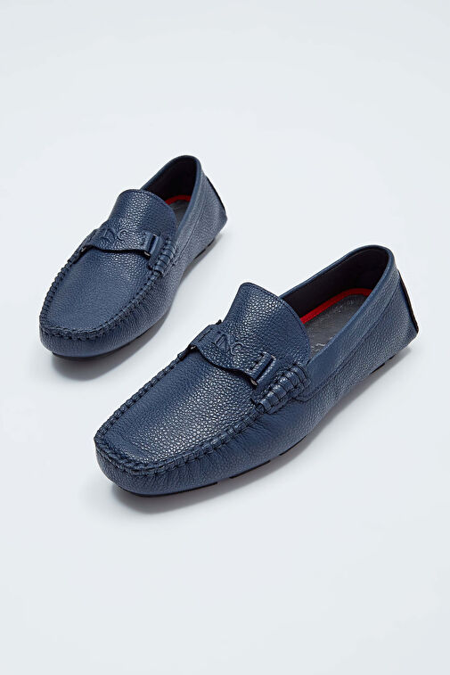 Tamer Tanca Erkek Hakiki Deri Lacivert Loafer Ayakkabı - Görsel 5