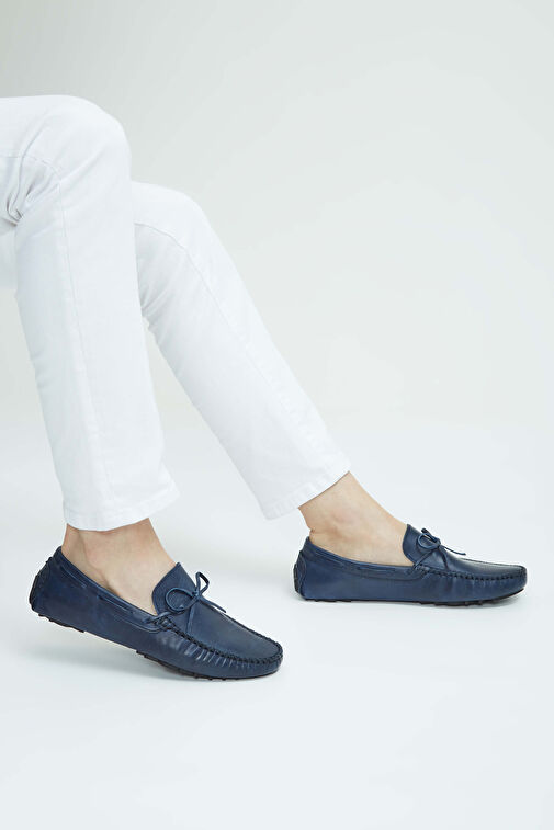 Tamer Tanca Erkek Hakiki Deri Lacivert Loafer Ayakkabı - Görsel 2
