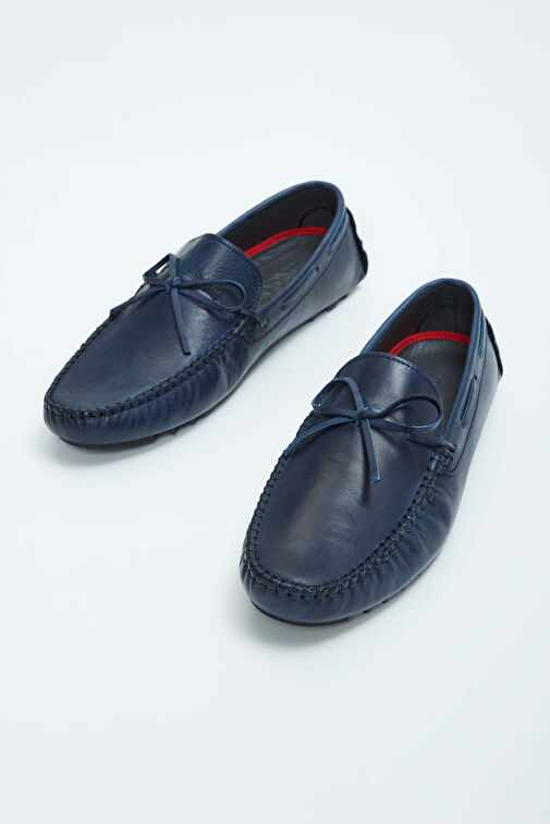 Tamer Tanca Erkek Hakiki Deri Lacivert Loafer Ayakkabı - Görsel 4