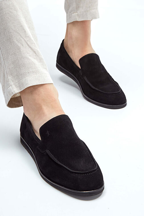 Tamer Tanca Erkek Hakiki Deri Siyah Süet Loafer Ayakkabı - Görsel 4