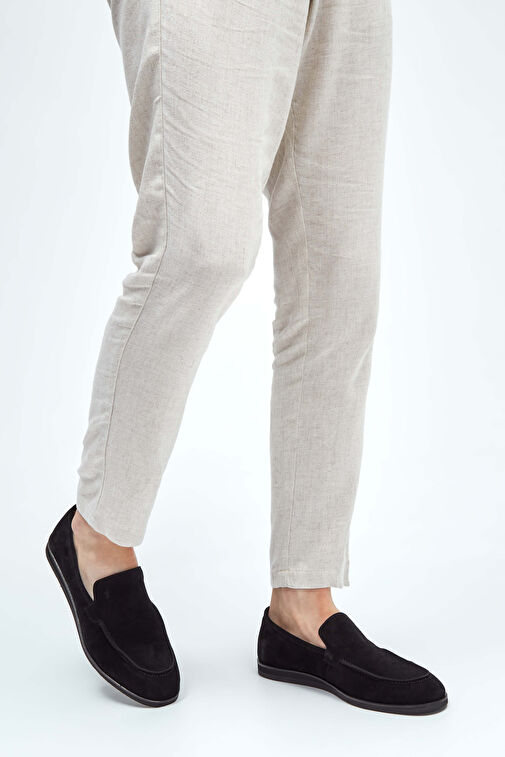 Tamer Tanca Erkek Hakiki Deri Siyah Süet Loafer Ayakkabı - Görsel 2