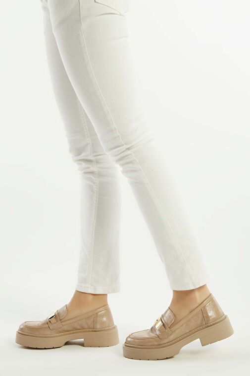 Tamer Tanca Kadın Suni Deri Nude Loafer Ayakkabı - Görsel 4