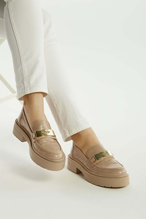 Tamer Tanca Kadın Suni Deri Nude Loafer Ayakkabı - Görsel 6