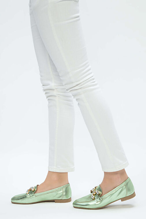 Tamer Tanca Kadın Hakiki Deri Yeşil Loafer Ayakkabı - Görsel 4