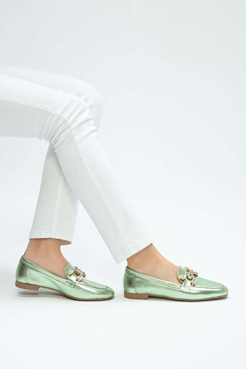 Tamer Tanca Kadın Hakiki Deri Yeşil Loafer Ayakkabı - Görsel 5