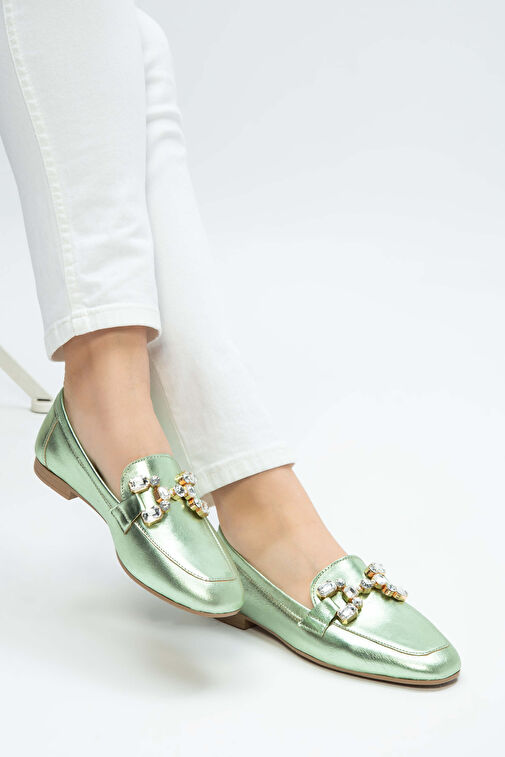 Tamer Tanca Kadın Hakiki Deri Yeşil Loafer Ayakkabı - Görsel 6