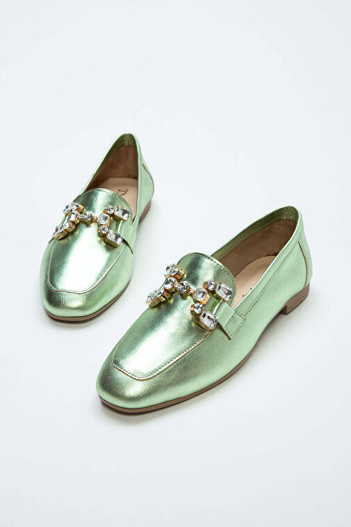 Tamer Tanca Kadın Hakiki Deri Yeşil Loafer Ayakkabı - Görsel 7