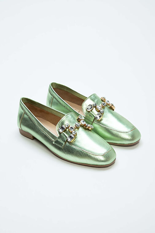 Tamer Tanca Kadın Hakiki Deri Yeşil Loafer Ayakkabı - Görsel 8