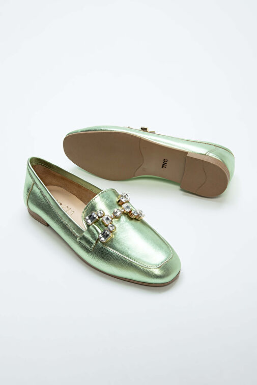 Tamer Tanca Kadın Hakiki Deri Yeşil Loafer Ayakkabı - Görsel 9