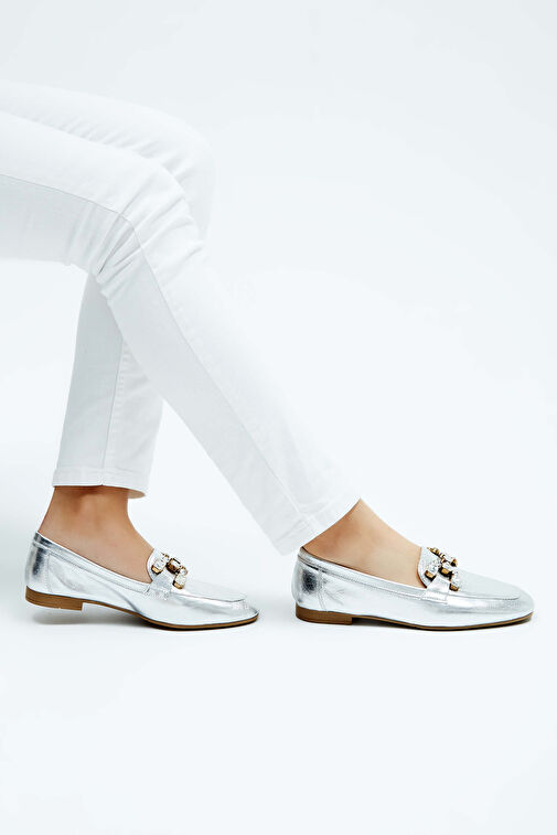 Tamer Tanca Gümüş Kadın Deri Loafer 961 55 BN AYK Y23 - Görsel 5