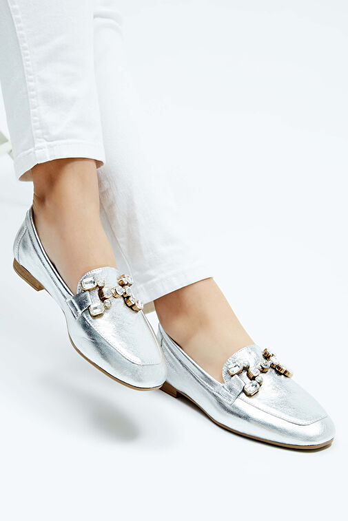 Tamer Tanca Gümüş Kadın Deri Loafer 961 55 BN AYK Y23 - Görsel 6