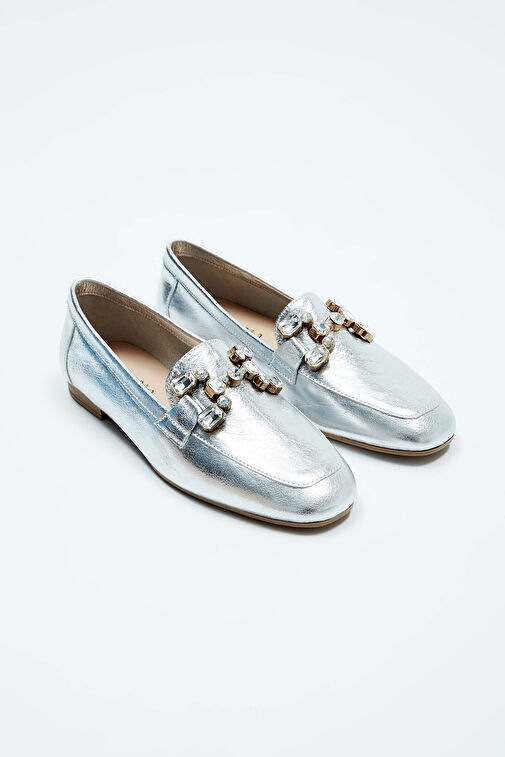 Tamer Tanca Gümüş Kadın Deri Loafer 961 55 BN AYK Y23 - Görsel 8