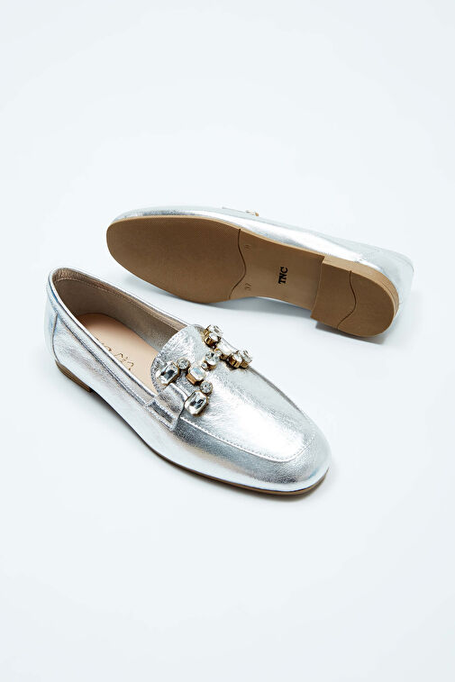 Tamer Tanca Gümüş Kadın Deri Loafer 961 55 BN AYK Y23 - Görsel 9