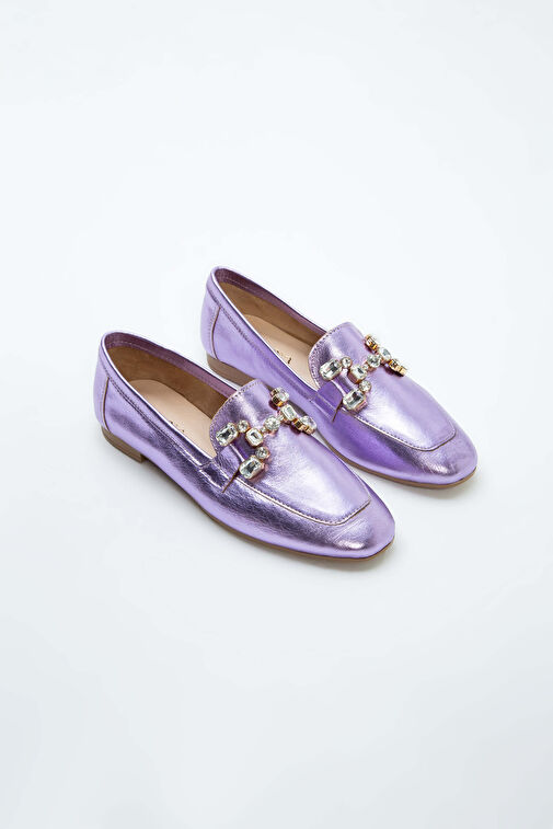 Tamer Tanca Kadın Hakiki Deri Mor Loafer Ayakkabı - Görsel 9