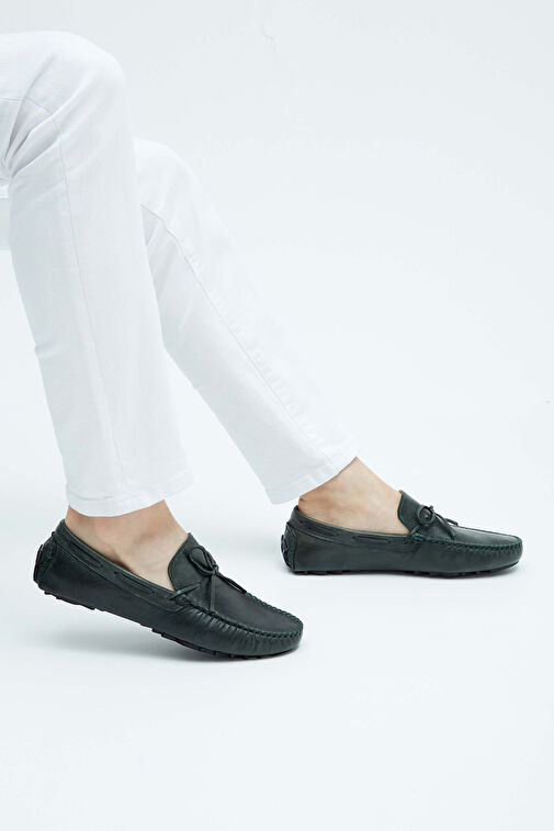 Tamer Tanca Erkek Hakiki Deri Yeşil Loafer Ayakkabı - Görsel 2