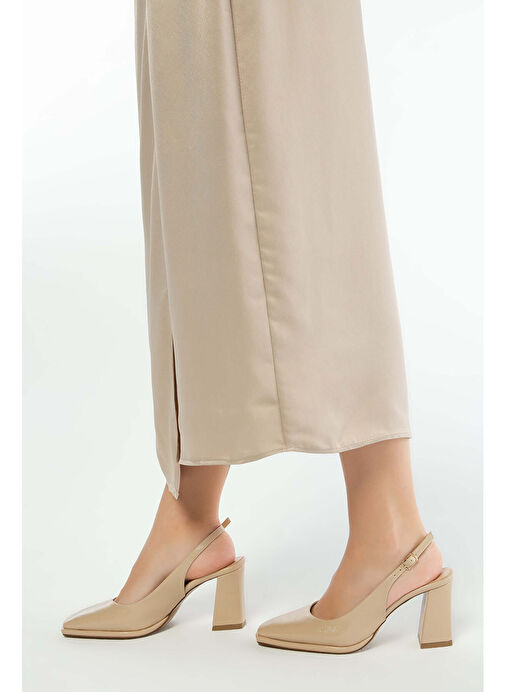 Tamer Tanca Kadın Suni Deri Bej Topuklu Ayakkabı - Görsel 7