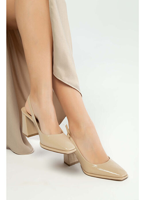 Tamer Tanca Kadın Suni Deri Bej Topuklu Ayakkabı - Görsel 9