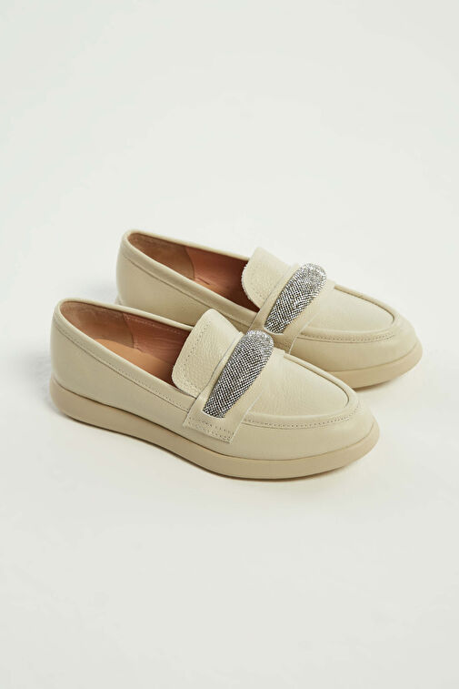 Tamer Tanca Kadın Hakiki Deri Bej Loafer Ayakkabı - Görsel 13