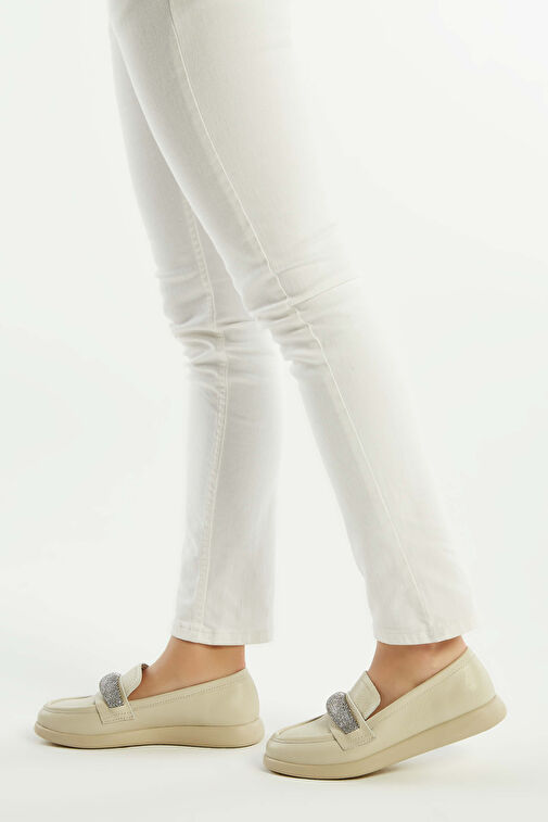 Tamer Tanca Kadın Hakiki Deri Bej Loafer Ayakkabı - Görsel 6