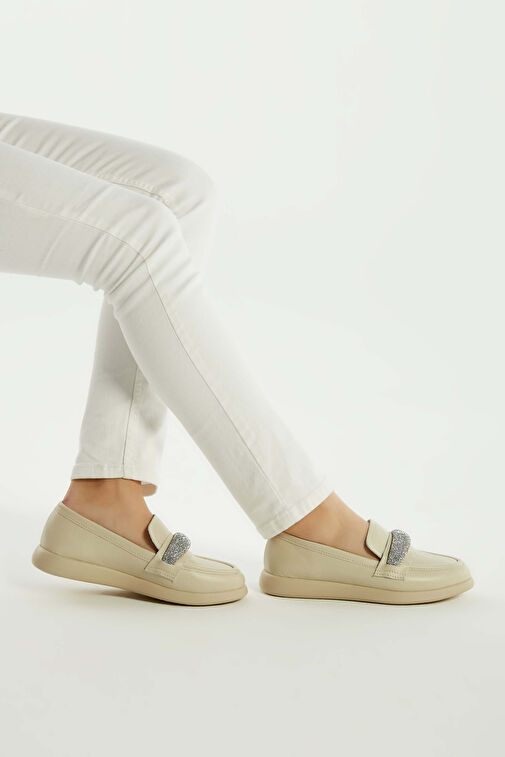 Tamer Tanca Kadın Hakiki Deri Bej Loafer Ayakkabı - Görsel 7