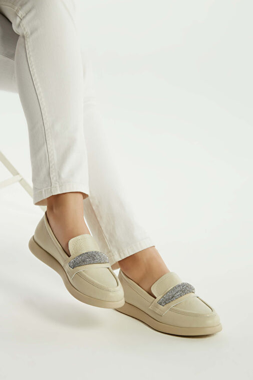 Tamer Tanca Kadın Hakiki Deri Bej Loafer Ayakkabı - Görsel 10