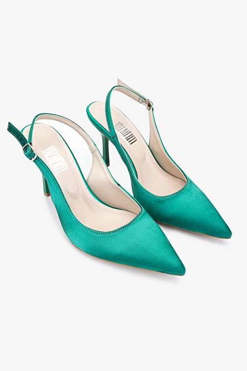 Valmenti Carla Kadın Yeşil Saten Suni Deri Topuklu Ayakkabı - Görsel 3
