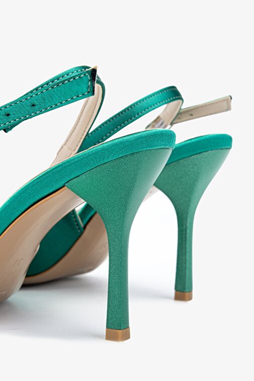 Valmenti Carla Kadın Yeşil Saten Suni Deri Topuklu Ayakkabı - Görsel 5
