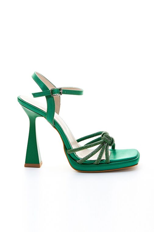 Valmenti Estee Kadın Yeşil Saten Suni Deri Topuklu Ayakkabı - Görsel 2
