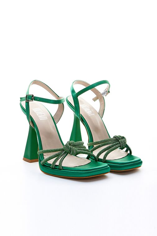 Valmenti Estee Kadın Yeşil Saten Suni Deri Topuklu Ayakkabı - Görsel 3