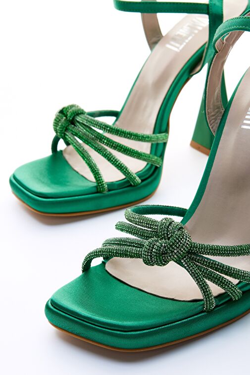 Valmenti Estee Kadın Yeşil Saten Suni Deri Topuklu Ayakkabı - Görsel 4