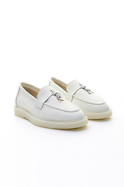 Valmenti Aline Kadın Beyaz Floter Hakiki Deri Loafer Ayakkabı - Görsel 4