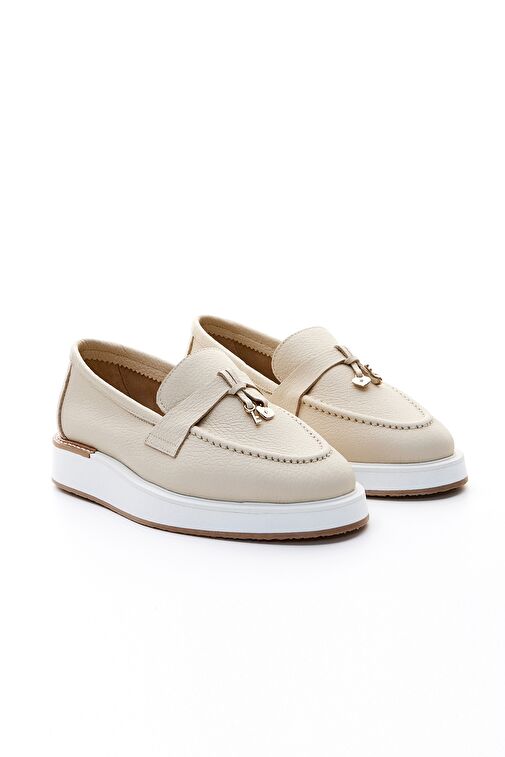 Valmenti Olympe Kadın Bej Floter Hakiki Deri Loafer Ayakkabı - Görsel 3