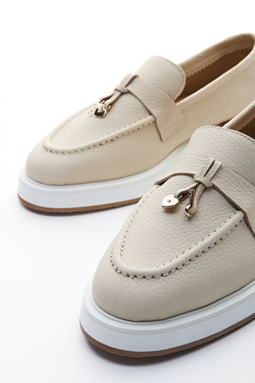 Valmenti Olympe Kadın Bej Floter Hakiki Deri Loafer Ayakkabı - Görsel 4