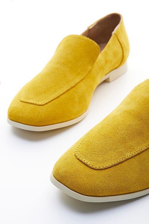 Valmenti Prunella Kadın Sarı Süet Hakiki Deri Loafer Ayakkabı - Görsel 4
