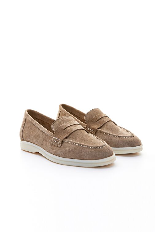 Valmenti Bruna Kadın Bej Süet Hakiki Deri Loafer Ayakkabı - Görsel 3