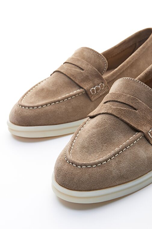 Valmenti Bruna Kadın Bej Süet Hakiki Deri Loafer Ayakkabı - Görsel 4