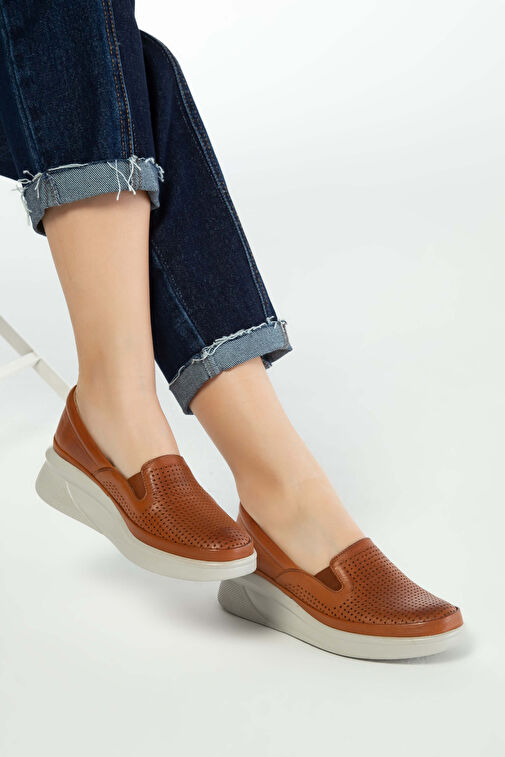 Tamer Tanca Kadın Hakiki Deri Taba Comfort Ayakkabı - Görsel 6