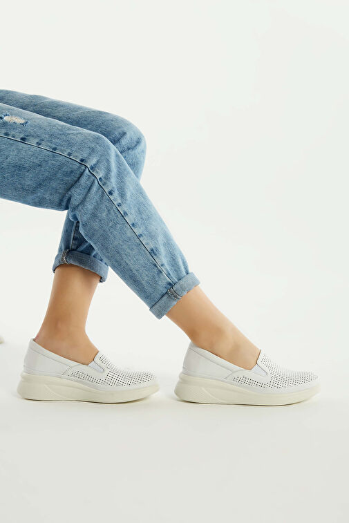 Tamer Tanca Kadın Hakiki Deri Beyaz Comfort Ayakkabı - Görsel 5